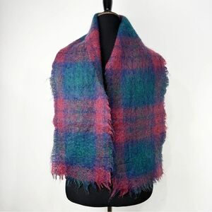 Foxford Irish Colorful Mohair Wool Woven Blue Red Teal Neck Scarf